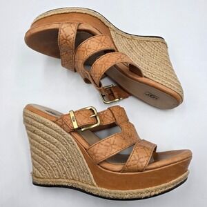 UGG Lucianna Tan Leather Espadrille Wedge Sandals Womens 9.5